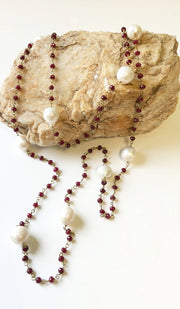 Long Necklace with Baroque Pearls and Rubies