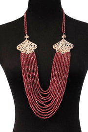Long collier artisanal turc multibrins Bismillah - Rouge rubis