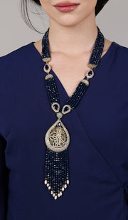 Long Turkish Tughra Tassel Necklace - Blue