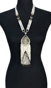 Long collier turc à pampilles Tughra - Blanc et noir