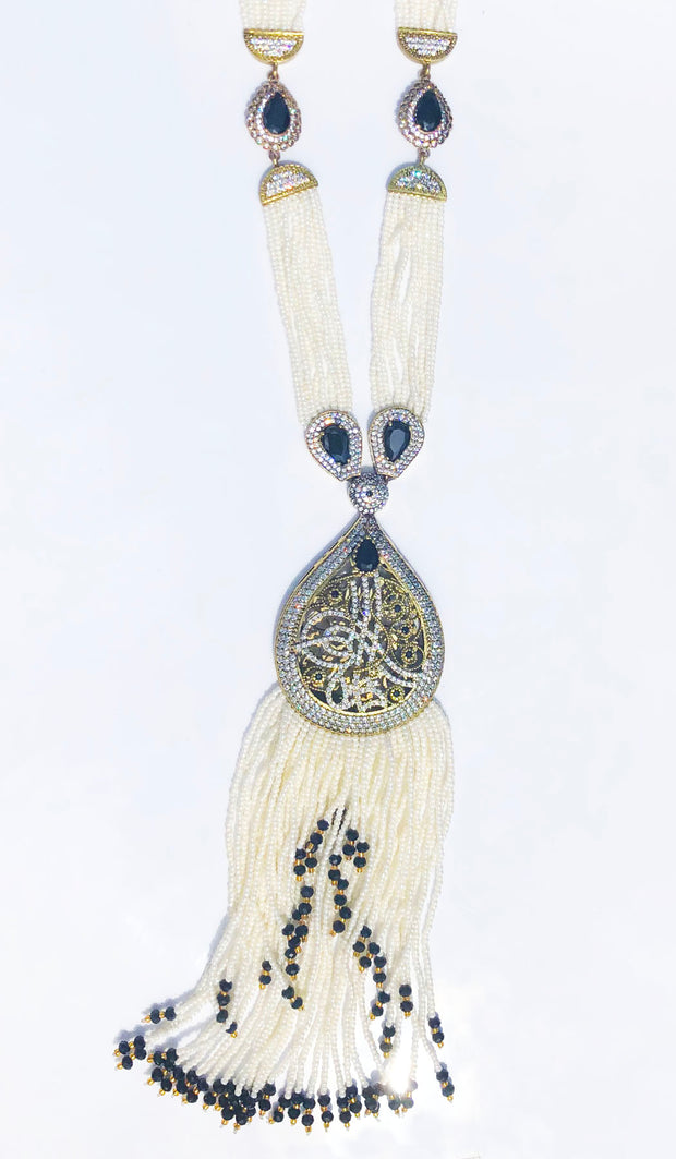Long white tassel necklace sale