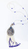 Long Turkish Tughra Tassel Necklace - White & Royal Blue