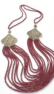 Long collier artisanal turc multibrins Bismillah - Rouge rubis