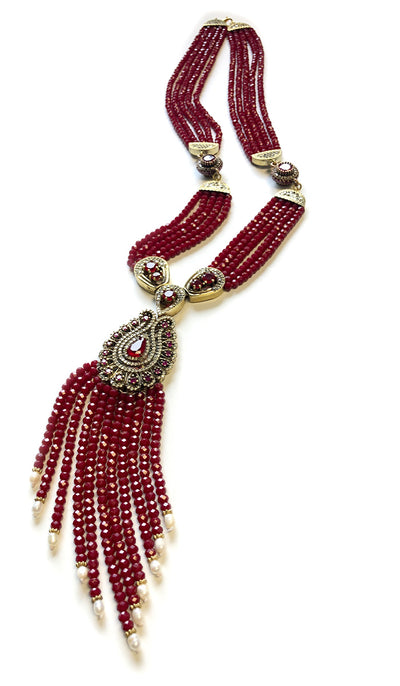 Long Turkish Artisan Necklace - Ruby Red