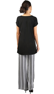 Long Two Way Short Sleeve Layering Top - Black