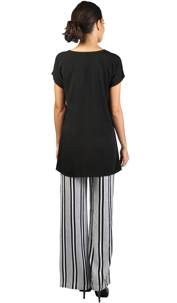Long Two Way Short Sleeve Layering Top - Black