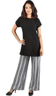 Long Two Way Short Sleeve Layering Top - Black