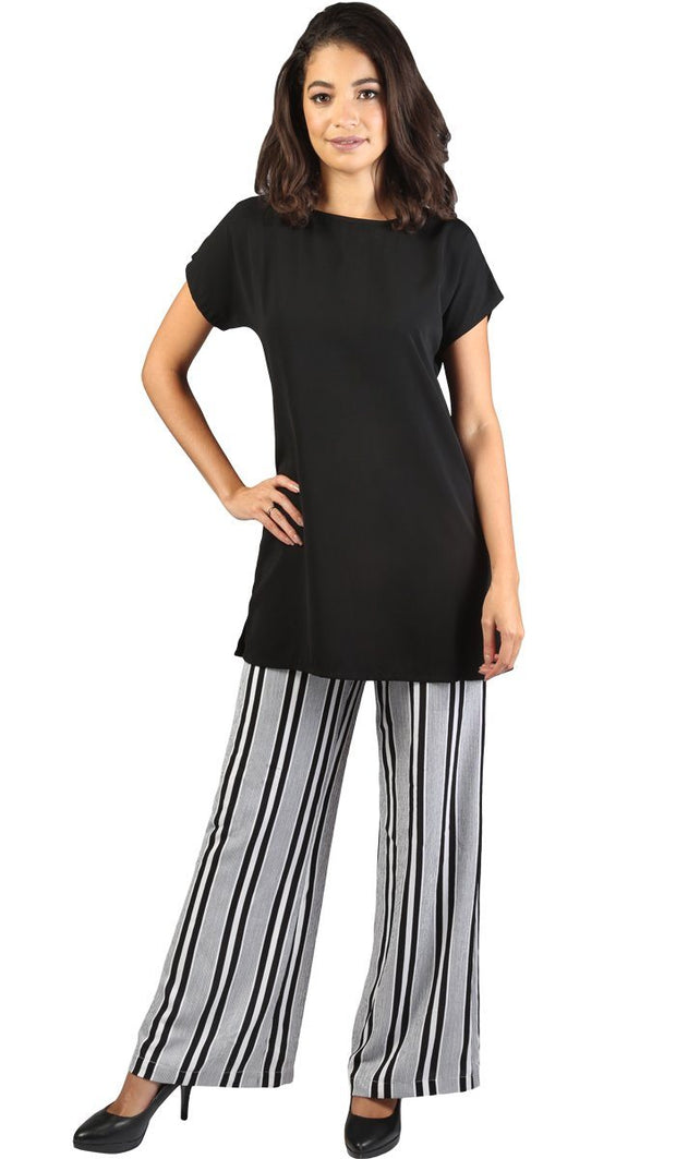 Long Two Way Short Sleeve Layering Top - Black