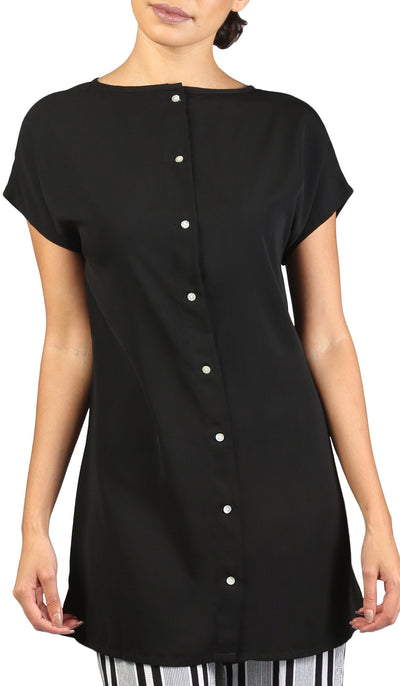 Long Two Way Short Sleeve Layering Top - Black