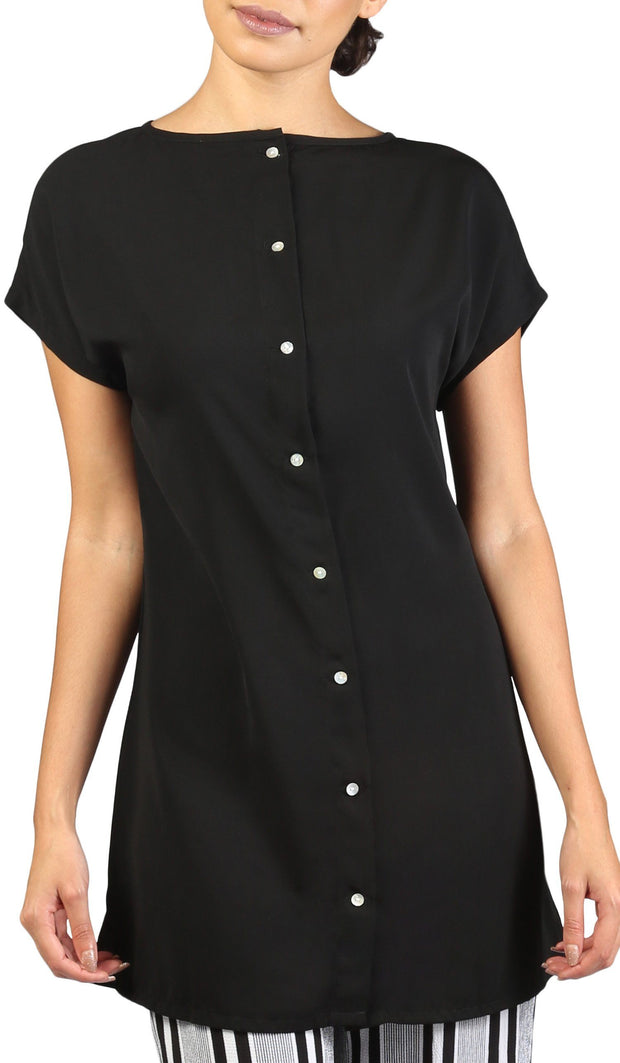 Long Two Way Short Sleeve Layering Top - Black