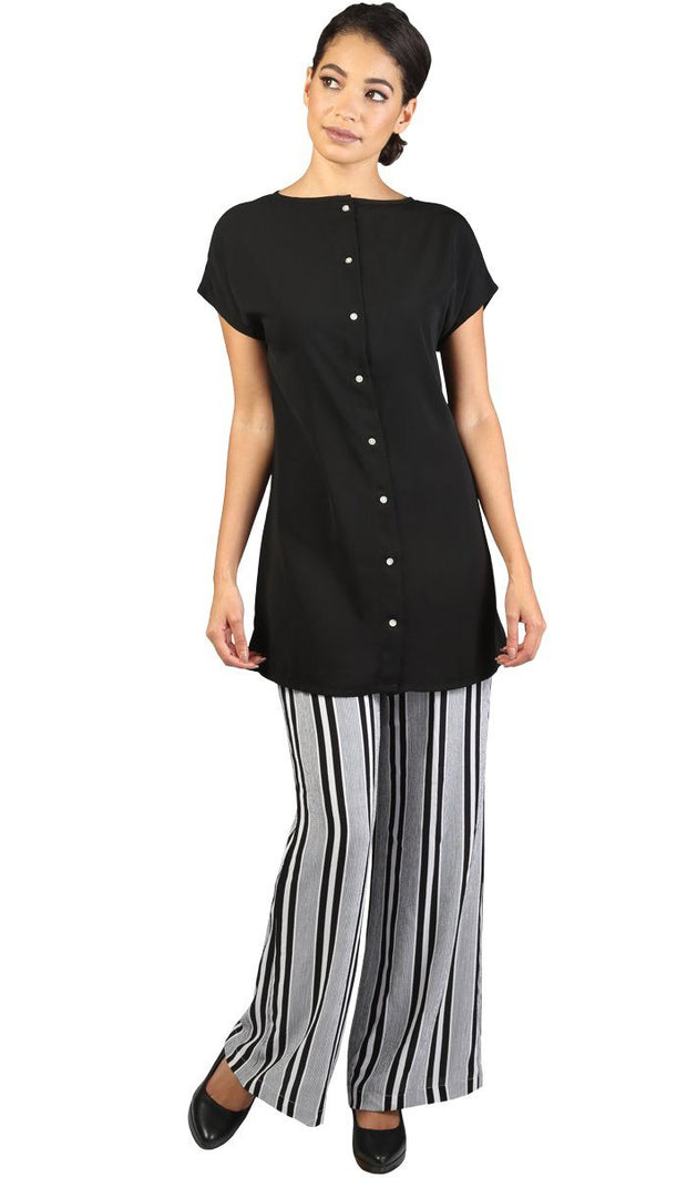 Long Two Way Short Sleeve Layering Top - Black