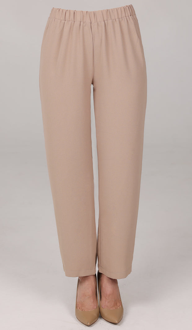 Sakinah Loose Stretch Waist Tapered Leg Pants - Latte