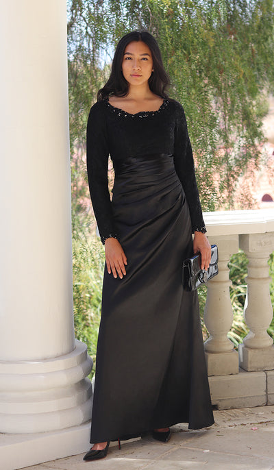 Maria Modest Formal Silk Evening Dress - Black - FINAL SALE