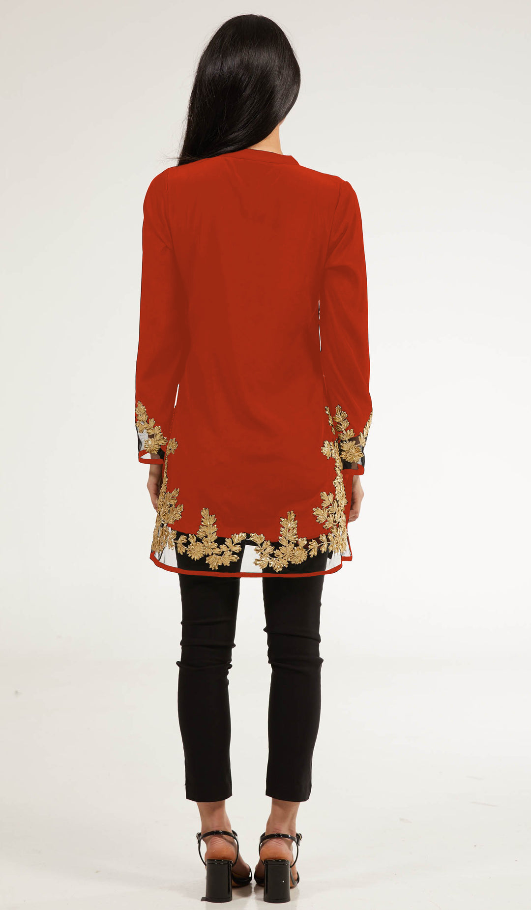 Tunique modeste longue ornée Mahnaz Gold - Corail