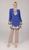 Mahnaz Gold Embellished Long Modest Tunic - Ocean Blue