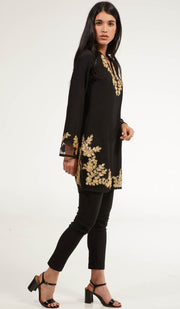 Mahnaz Gold Embellished Long Modest Tunic - Black