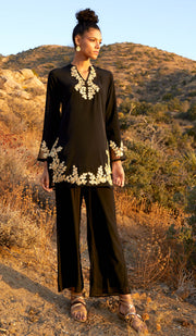 Mahnaz Gold Embellished Long Modest Tunic - Black