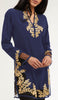 Mahnaz Gold Embellished Long Modest Tunic - Sapphire