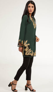 Mahnaz Gold Embellished Long Modest Tunic - Emerald