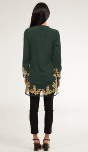 Mahnaz Gold Embellished Long Modest Tunic - Emerald