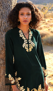 Mahnaz Gold Embellished Long Modest Tunic - Emerald