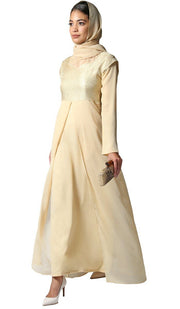 Marcella Long Sleeve Modest Muslim Formal Evening Dress - Beige Gold