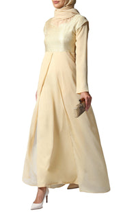 Marcella Long Sleeve Modest Muslim Formal Evening Dress - Beige Gold