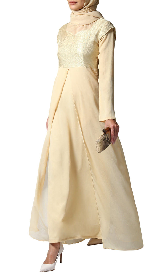 Marcella Long Sleeve Modest Muslim Formal Evening Dress - Beige Gold