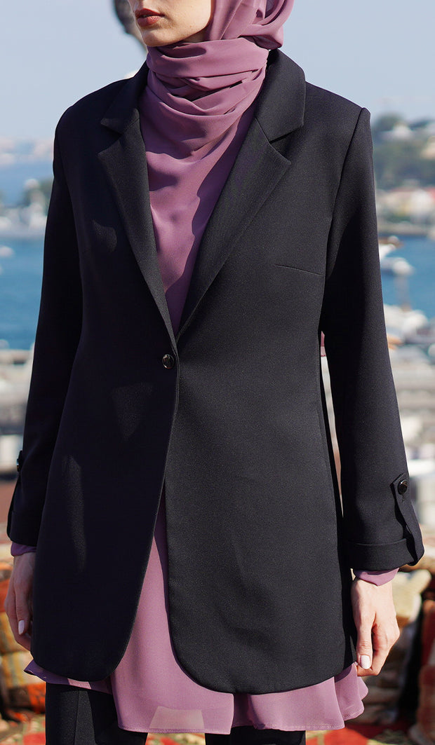 Veste blazer longue légère et confortable Maya - Noir