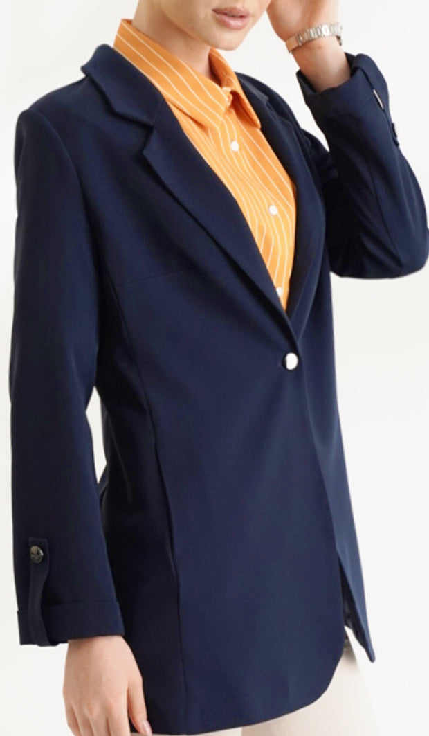 Veste blazer longue légère et confortable Maya - Marine