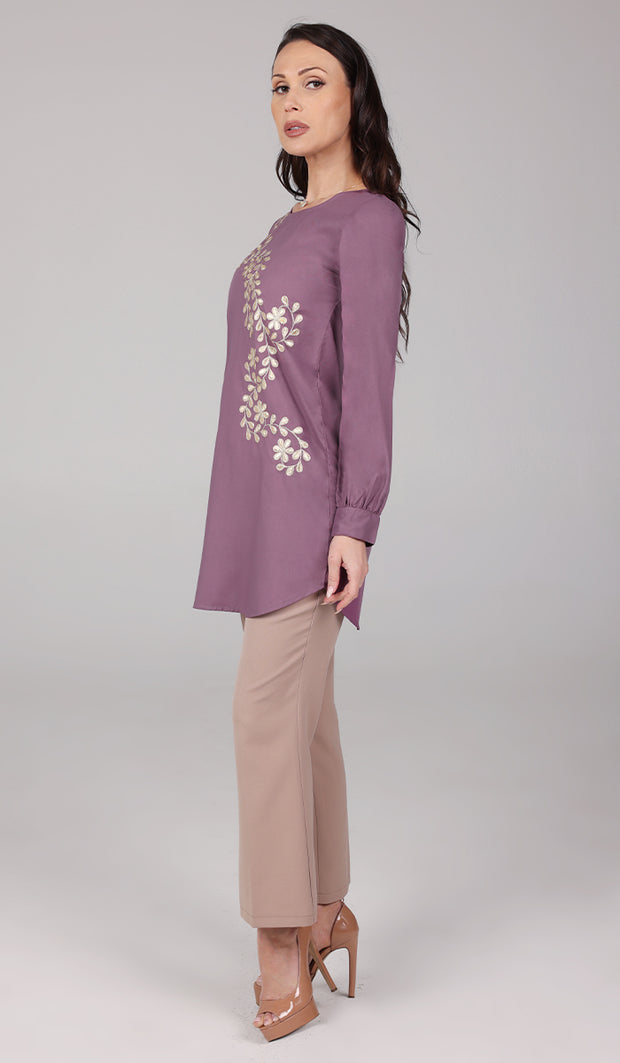 Mey Gold Embellished Long Modest Tunic - Lavender