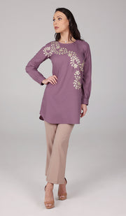 Mey Gold Embellished Long Modest Tunic - Lavender