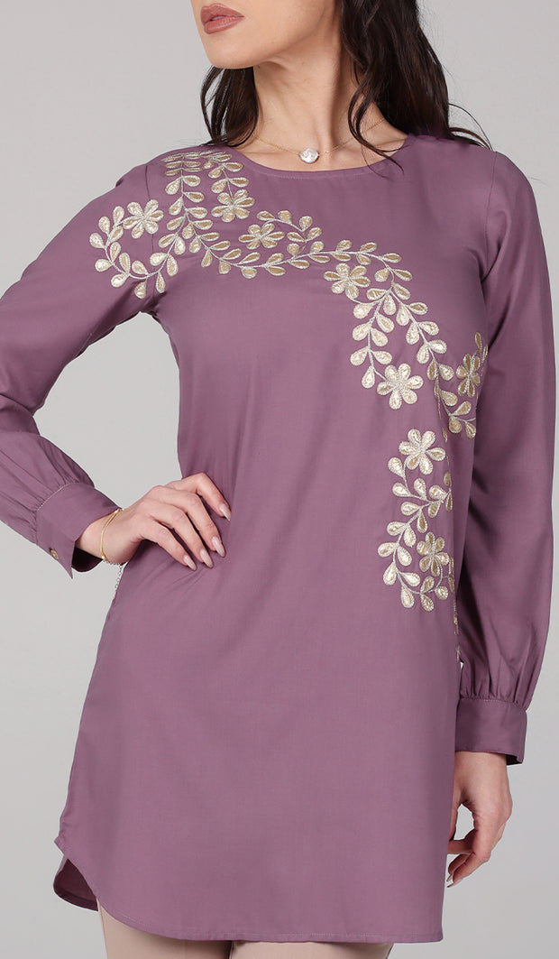 Mey Gold Embellished Long Modest Tunic - Lavender