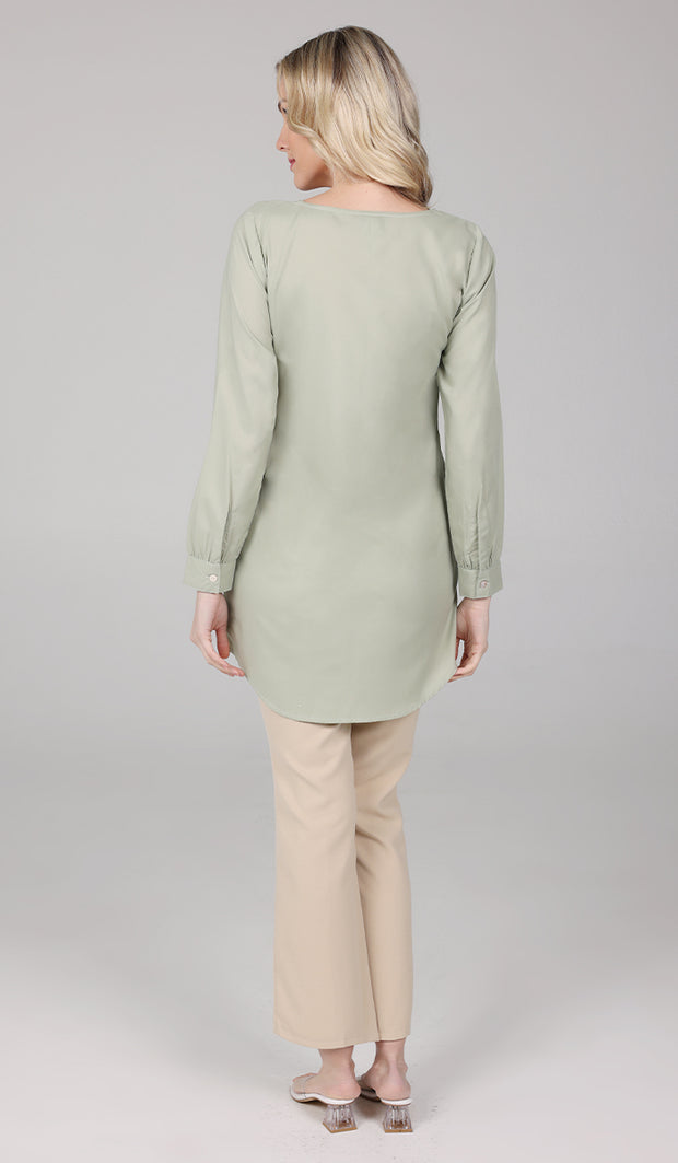 Mey Gold Embellished Long Modest Tunic - Tea Green - FINAL SALE
