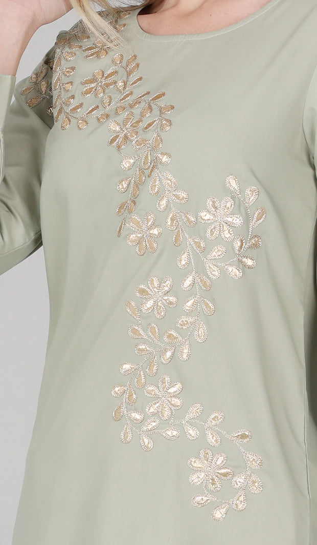 Mey Gold Embellished Long Modest Tunic - Tea Green - FINAL SALE