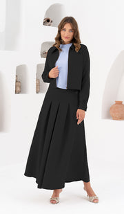 Mia Pleated Long Maxi Skirt - Black