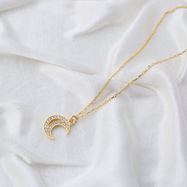 Mina Sterling Silver Crescent Moon Necklace - Gold