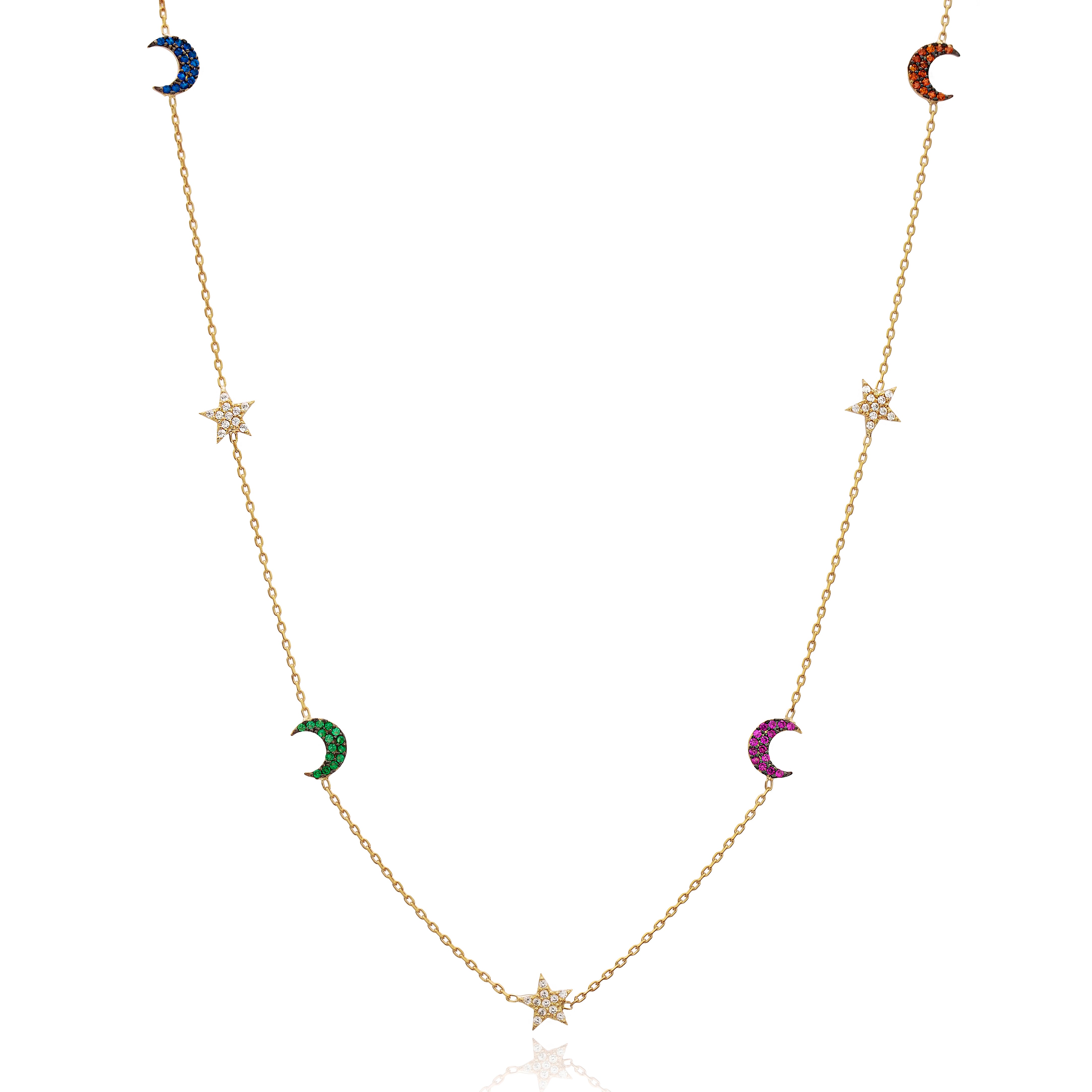 Mira Goldplated Sterling Silver Multicolor Crescent Moon and Star