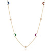 Mira Dainty Gold plated Sterling Silver Multicolor Crescent Moon and Star Necklace