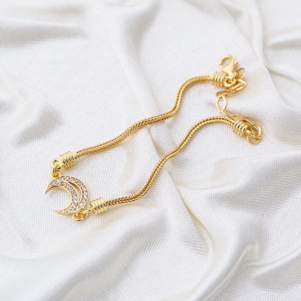 Mina Minimalist Sterling Silver Crescent Moon Adjustable Charm Bracelet - Gold
