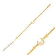 Mina Minimalist Sterling Silver Crescent Moon Adjustable Charm Bracelet - Gold