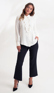 Mona Ruffle Front Button-down Shirt - Cream - Final Sale