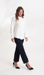 Mona Ruffle Front Button-down Shirt - Cream - Final Sale