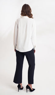 Mona Ruffle Front Button-down Shirt - Cream - Final Sale