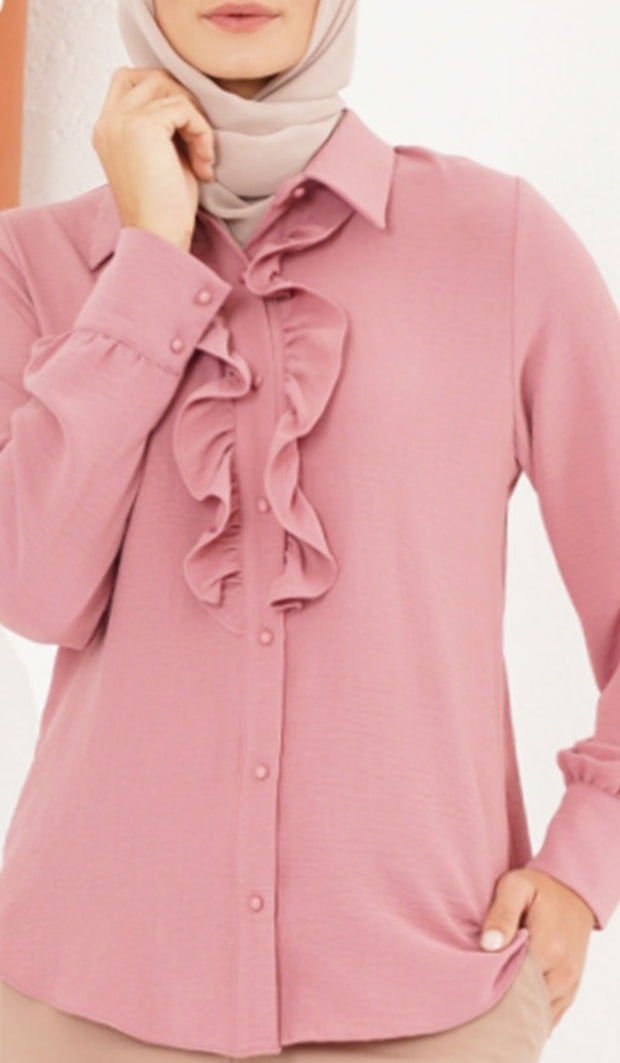 Chemise boutonnée à volants sur le devant Mona - Dusty Rose