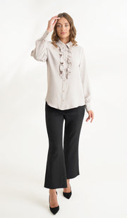 Mona Ruffle Front Button-down Shirt - Pearl Gray - Final Sale