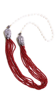 Multistrand Turkish Tulip Artisan Necklace - Ruby and Pearls