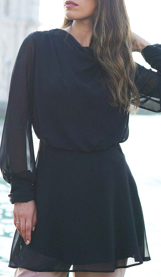 Myra Modest Chiffon Tunic Dress - Black