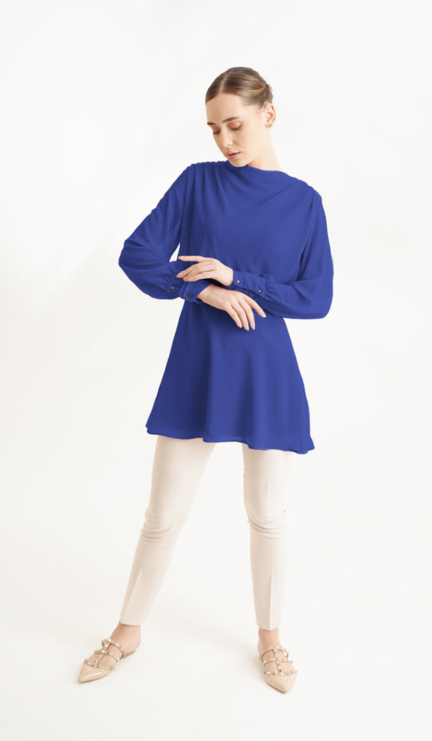 Myra Modest Chiffon Tunic Dress - Royal Blue