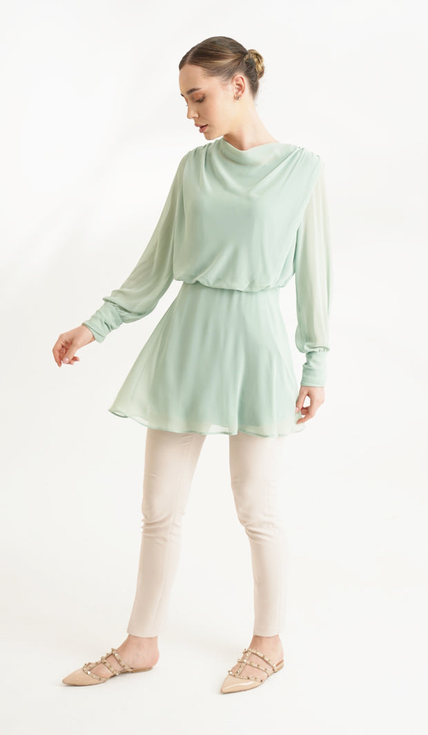 Myra Modest Chiffon Tunic Dress - Seafoam